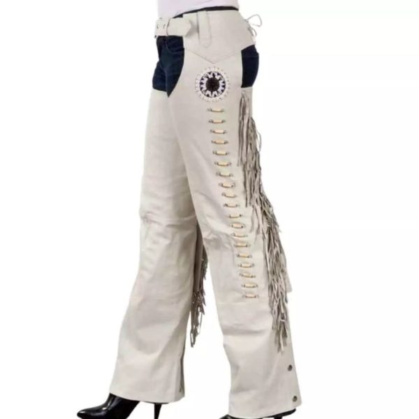 White Western Show Chaps With Fringe