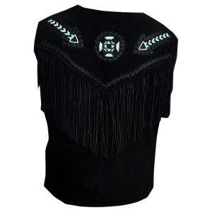 Black Cowboy Leather Vest With Fringes