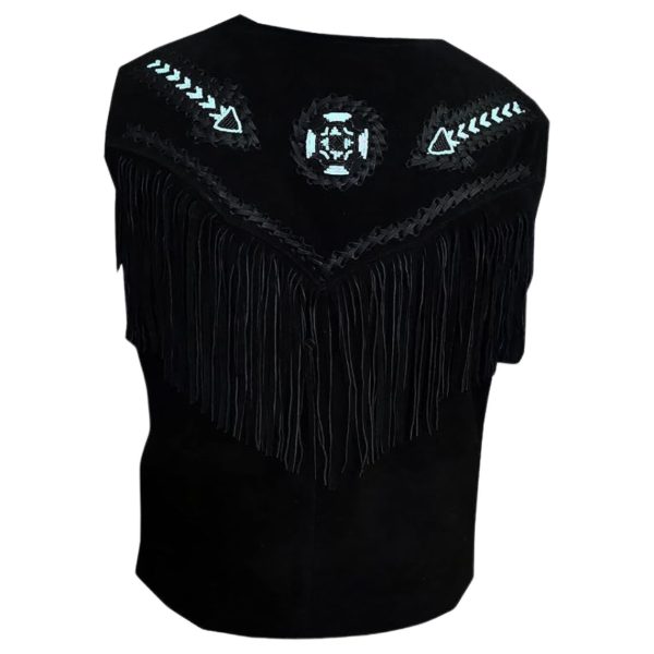 Black Cowboy Leather Vest With Fringes