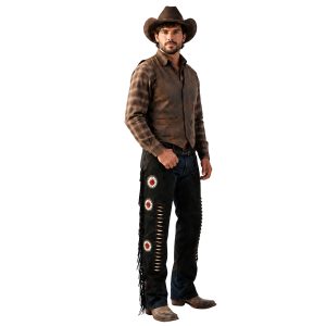 Black suede leather Western chaps for men