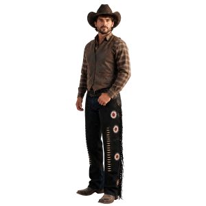Black suede Western leather chaps with classic styling