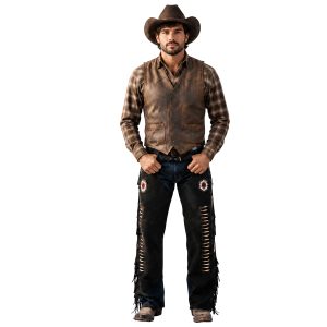 Black Mens Western Style Suede Leather Chaps