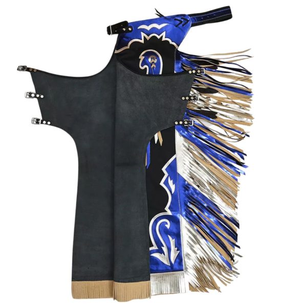 Black Rodeo Chaps with Blue & Silver Fringes