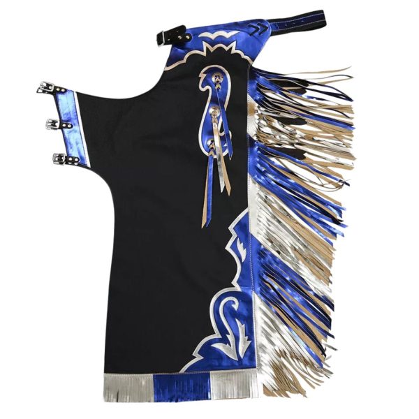 Black Rodeo Chaps with Blue & Silver Fringe