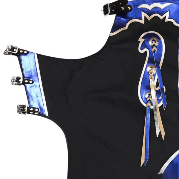 Black Rodeo Chaps with Blue & Silver Fringes