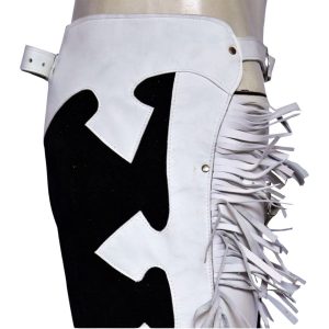 Black Suede Buckaroo Chaps With White Fringe