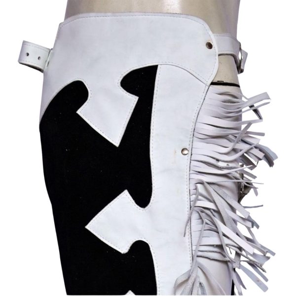 Black Suede Buckaroo Chaps With White Fringe