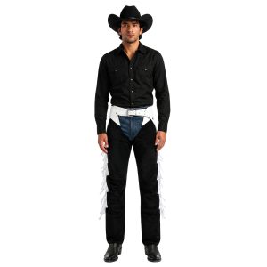 Black Suede Buckaroo Chaps With White Fringe