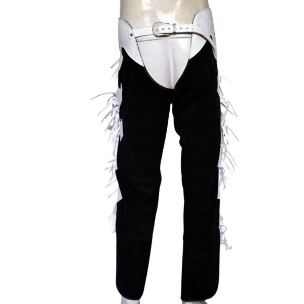 Black Suede Buckaroo Chaps With White Fringe