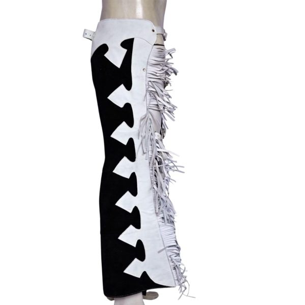 Black Suede Buckaroo Chaps With White Fringe