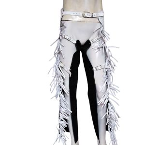 Black Suede Buckaroo Chaps With White Fringe