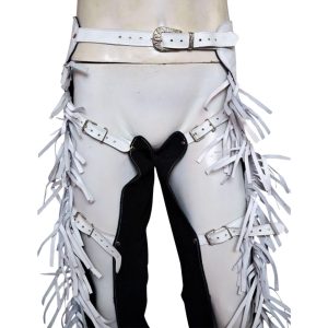 Black Suede Buckaroo Chaps With White Fringe