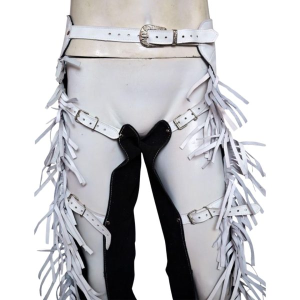 Black Suede Buckaroo Chaps With White Fringe