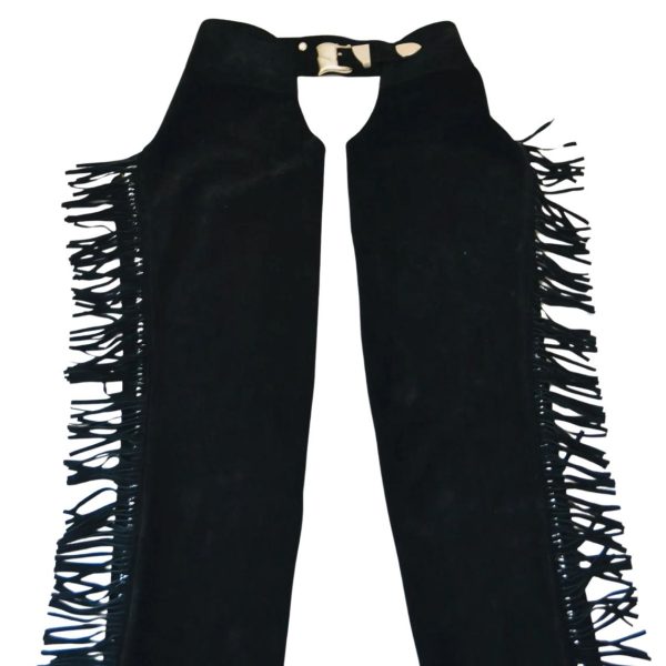 Black Suede Fringe Chaps With Heavy Zip And Adjustable Waist