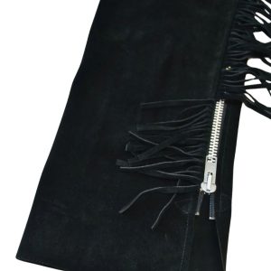 Black Suede Fringe Chaps With Heavy Zip And Adjustable Waist