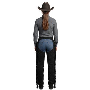 Black suede Western riding chaps with heavy-duty zipper