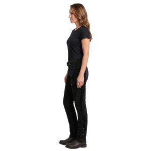Black suede Western riding chaps with side fringe