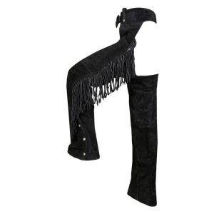 Black Suede Leather Chaps With Fringe