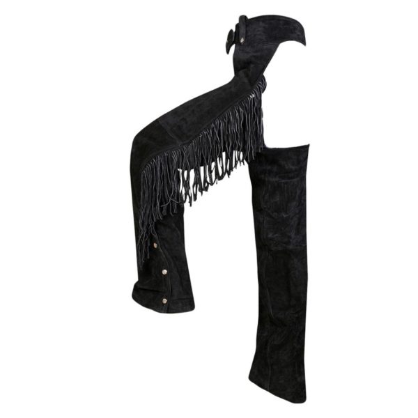 Black Suede Leather Chaps With Fringe
