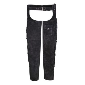 Black Suede Leather Chaps With Fringe