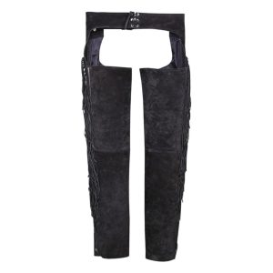 Black Suede Leather Chaps With Fringe