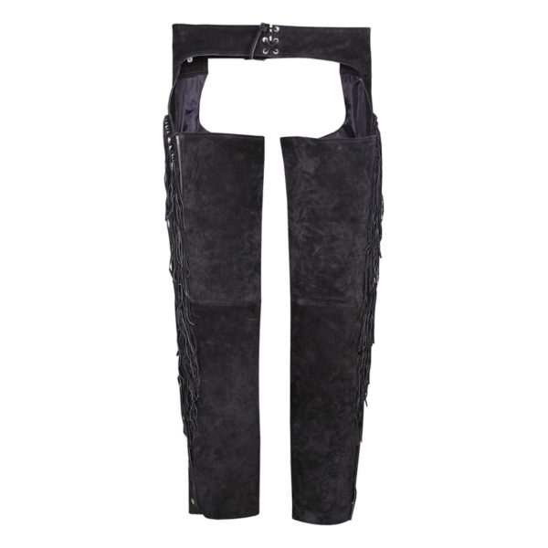 Black Suede Leather Chaps With Fringe