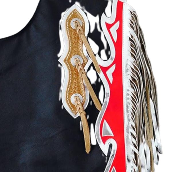 Black Bull Riding Chaps Red And Silver Fringe Sale