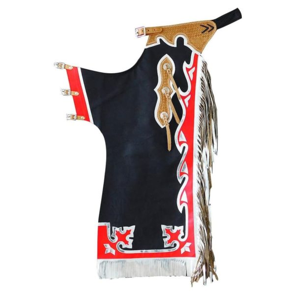 Black Bull Riding Chaps Red And Silver Fringe Sale