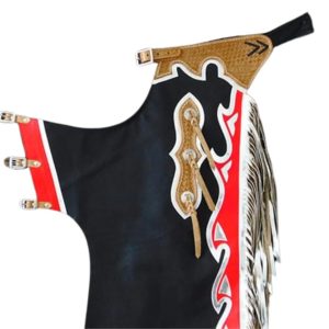 Black Bull Riding Chaps Red And Silver Fringe Sale