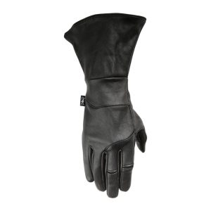 Black leather gauntlet gloves