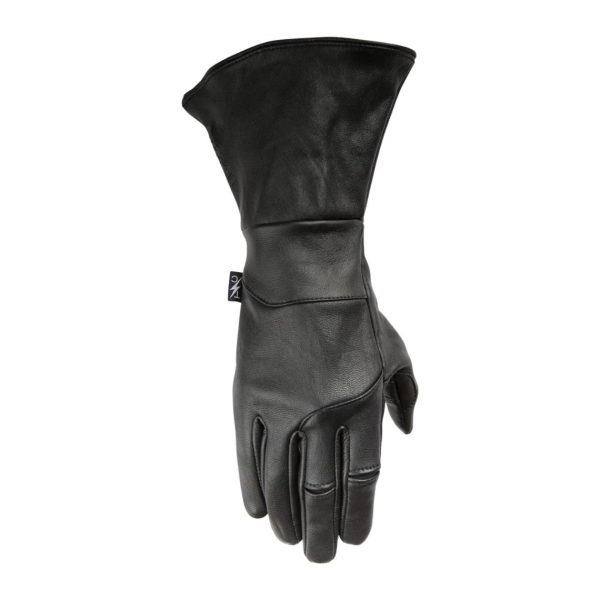 Black leather gauntlet gloves