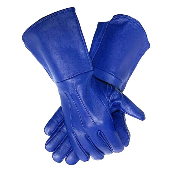 Blue Full Gauntlet Rodeo Leather Gloves