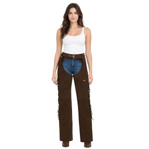 Chocolate Brown Suede Western Chaps With Fringe