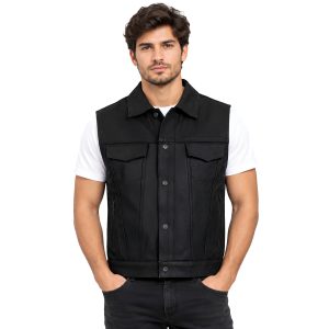 Cowboy Style Black Leather Western Vest