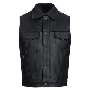 mens black leather western vest