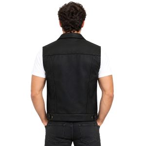 Classic Black Leather Western Vest for Cowboys