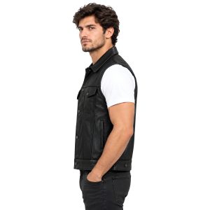 Men's Black Western Leather Vest with Cowboy Styling