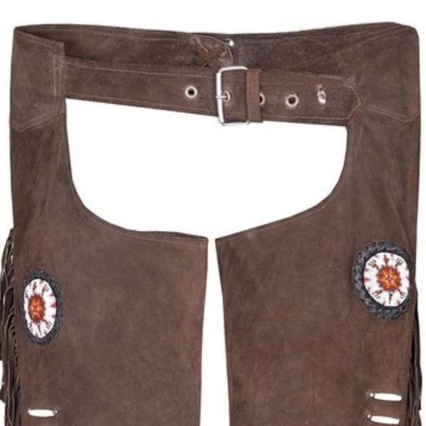 Dark Brown Suede Western Fringe Chaps With Beads