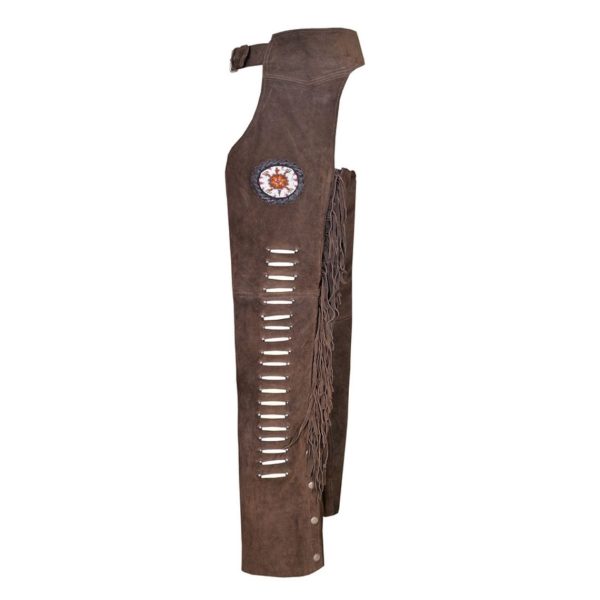 Dark Brown Suede Western Fringe Chaps With Beads