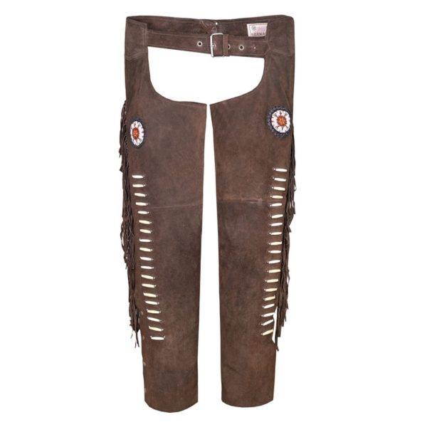 Dark Brown Suede Western Fringe Chaps With Beads