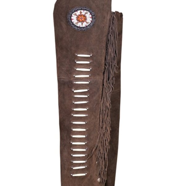 Dark Brown Suede Western Fringe Chaps With Beads