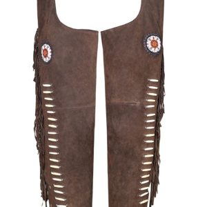 Dark Brown Suede Western Fringe Chaps With Beads