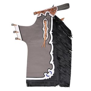 Gray Rodeo Leather Chaps With Black Fringe