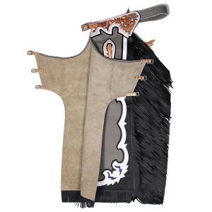 Gray Rodeo Leather Chaps with Black Fringes