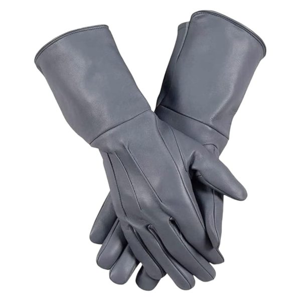 Gray Gauntlet Long Leather Gloves