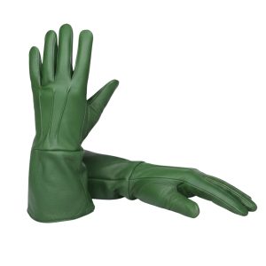 Green Leather Gauntlet Riding Gloves
