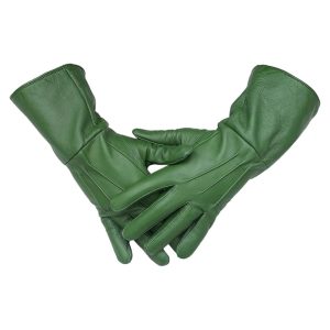 Green Leather Gauntlet Riding Gloves