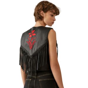 Crop leather vest with fringe