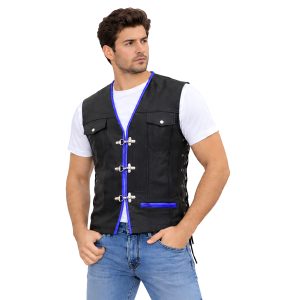 Men's Black Cowhide Leather Vest with Vintage Style