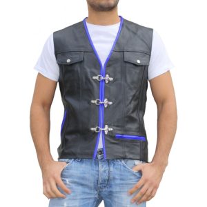 Mens Vintage Black Cowhide Vest Westerns 